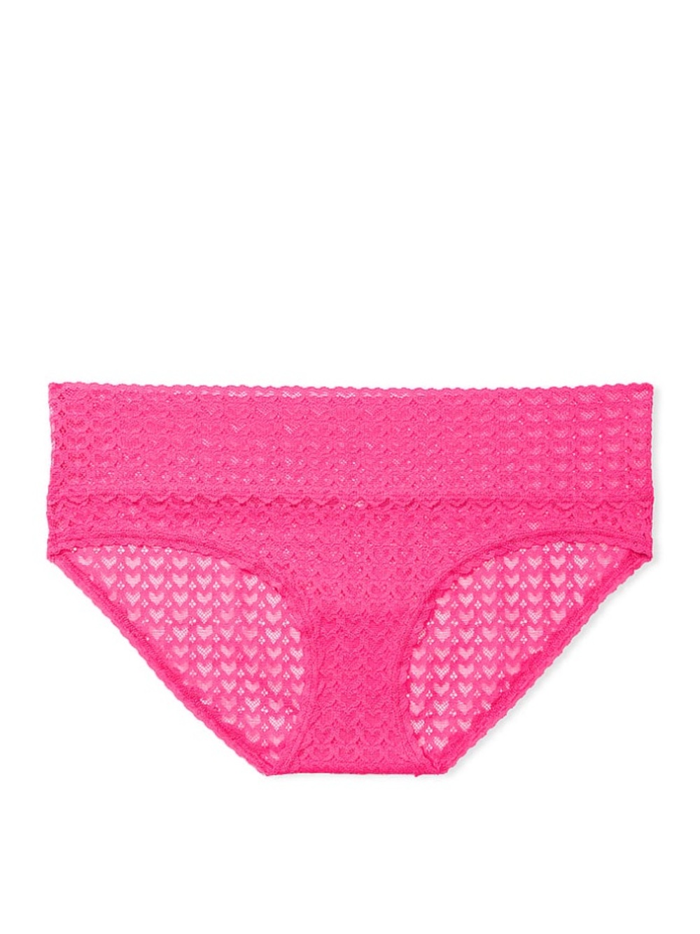 PINK Victoria's Secret Wink Hot Pink Heart Lace Hiphugger Hipster Panty
